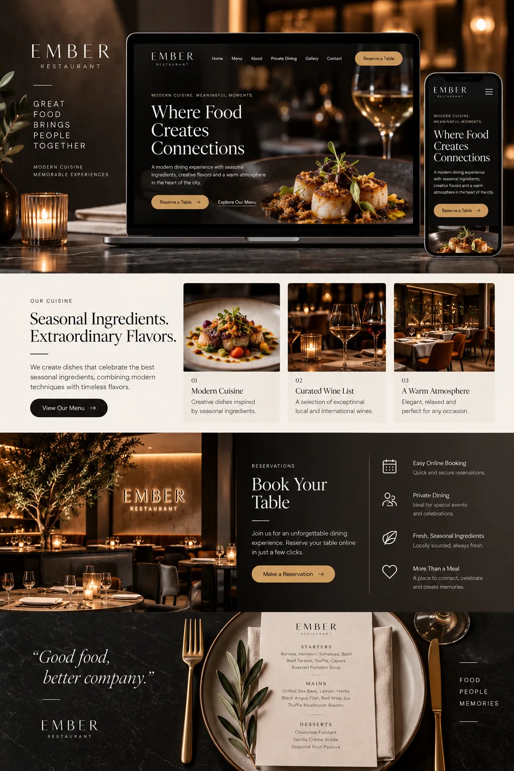 Ember Restaurant website concept mockup