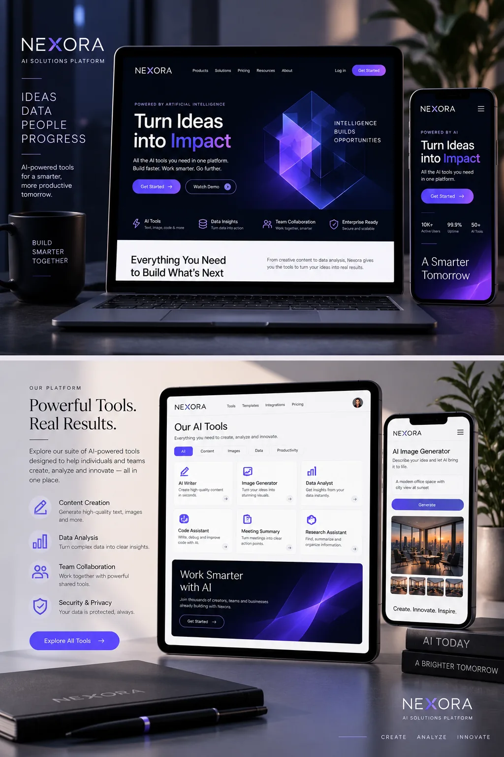 Nexora Platform tools and dashboard interface concept