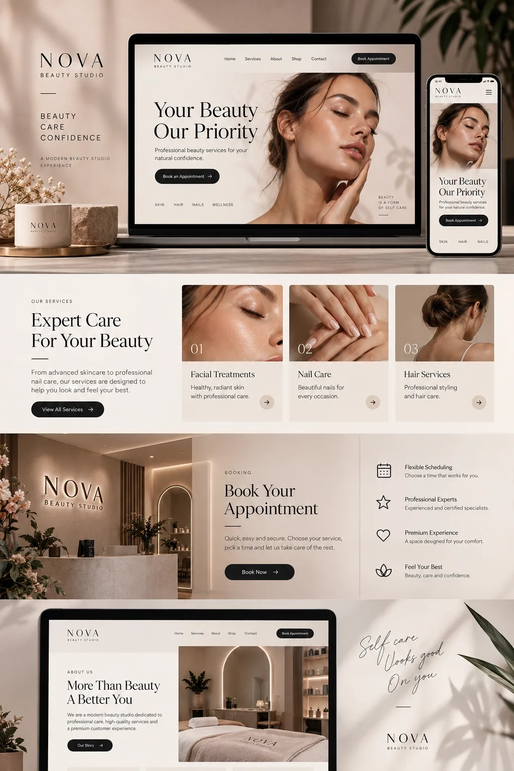 Nova Beauty Studio website concept mockup